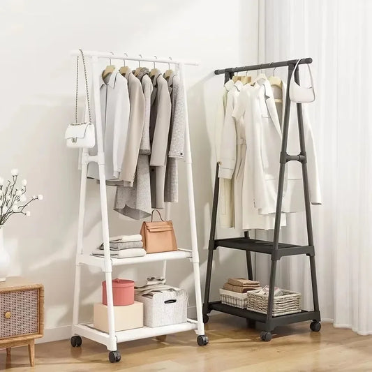 Triangle Clothes Racks Movable Coat Rack Metal Rolling Clothes Rack with Wheel Simple Assembly Shoe Storage Shelf Bedroom Hanger