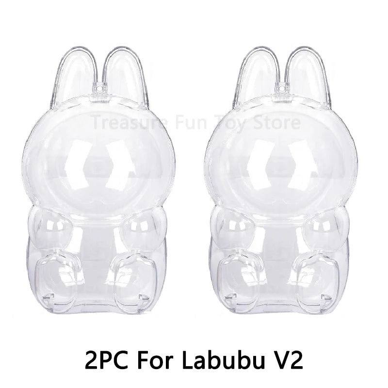 1-3 pcs Protective Case Cover for Labubu Doll V1 V2 V3,Plastic Acrylic Display Case for Standing and Seat Series with Keychain
