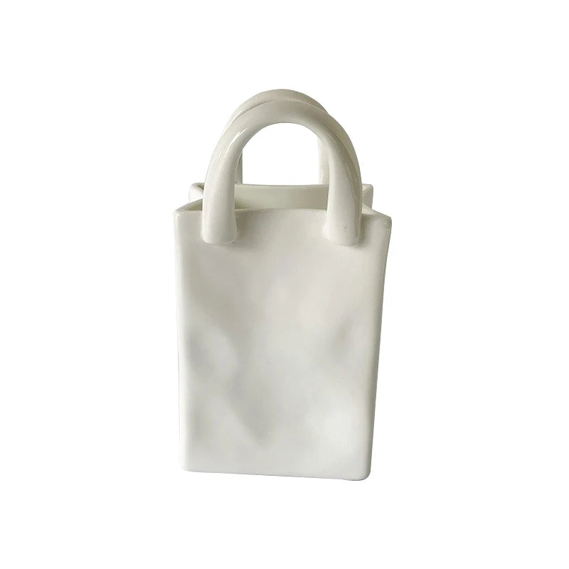 HUA HUA Handbag Shape Vase Modern Decorative White Vase Home Decoration Dried Flower Arrangement Table Decoration