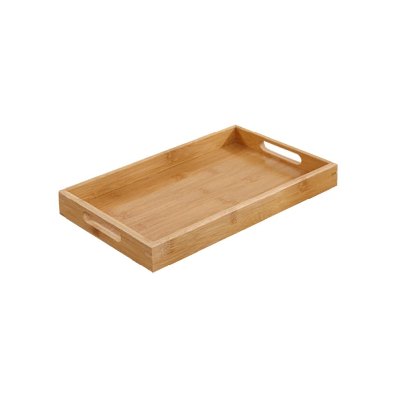 Bamboo Wooden Rectangular Tea Tray Solid Wood Tray Tea Cup Trays Stand Tray With Handle Wooden Hotel Dinner Plate Storage Tray