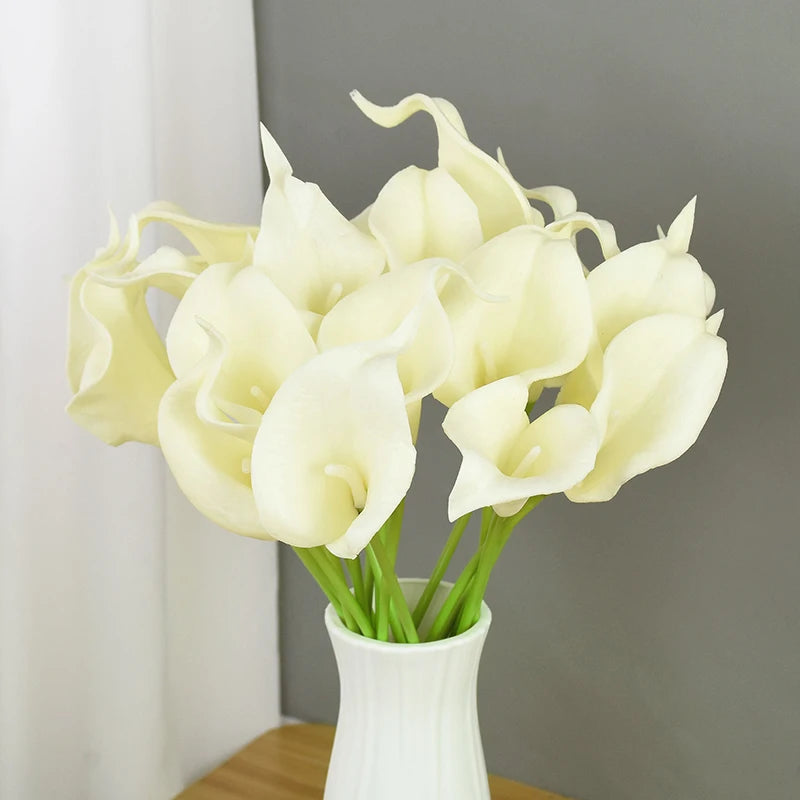 5Pcs White PU Fake Flower Artificial Real Touch Calla Lily For Wedding Bridal Bouquets Home Table Flowers Bouquet Decorations
