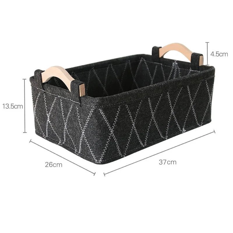 Felt Storage Basket Desk Organizer Toy Basket Storage Bins Makeup Organizer Basket Desktop Wooden Handle Storage Organizer Box