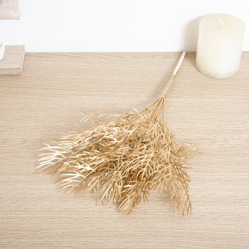 Artificial Plant Gold Fake Flower Plastic Grass Home Christmas Wedding Decorations Arrangement Faux Plant Party Vase Accessories