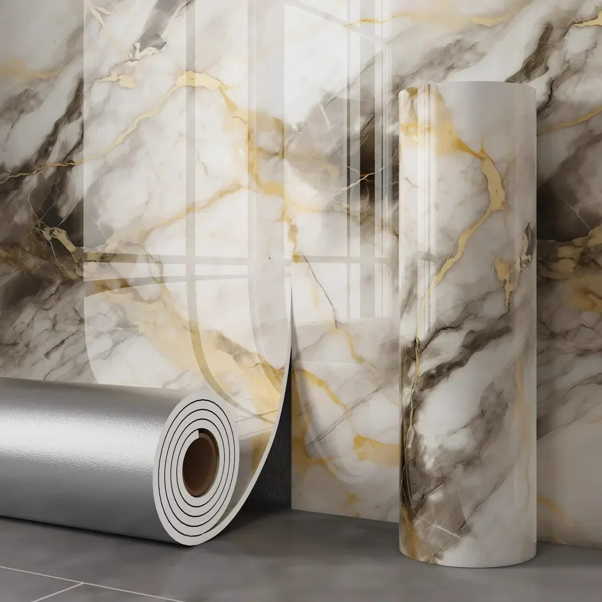 Thick Foam Marble Wall Stickers Peel and Stick Wallpaper Aluminum Foil Bottom Faux Tile Self Adhesive Wall Paper Home Decoration