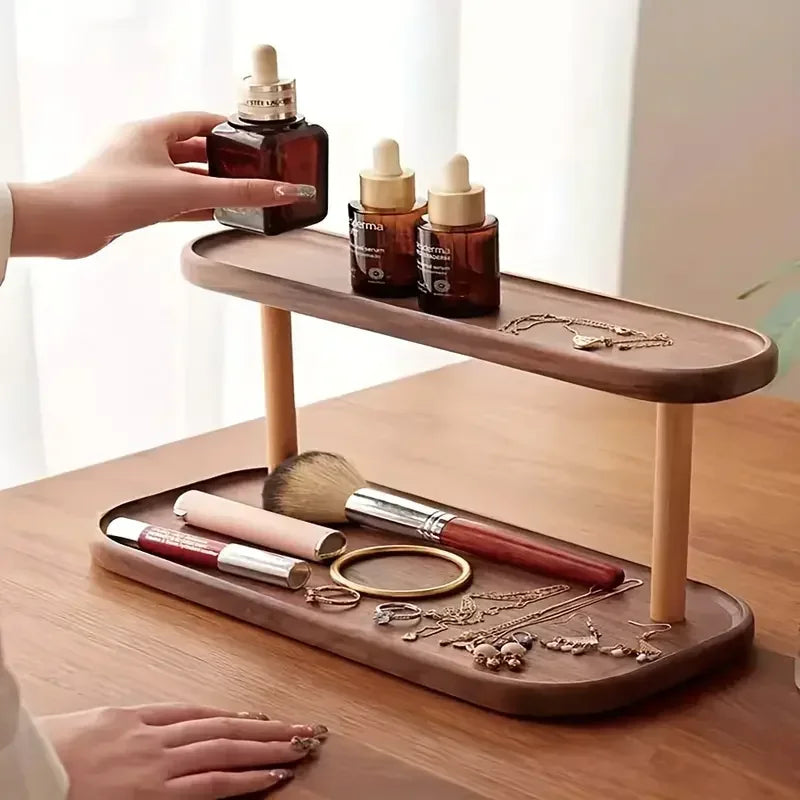 1PC Wooden Storage Shelf 2-Tiers Desktop Organizer Shelves Desk Display Rack Desktop Dressing Table Cosmetics Storage Rack Hot