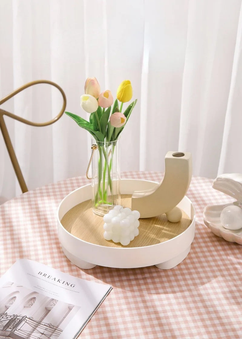 Nordic Wood Storage Tray Household Desktop Sundries Cosmetic Perfume Jewelry Key Plate Home Decorative Round Storage Trays
