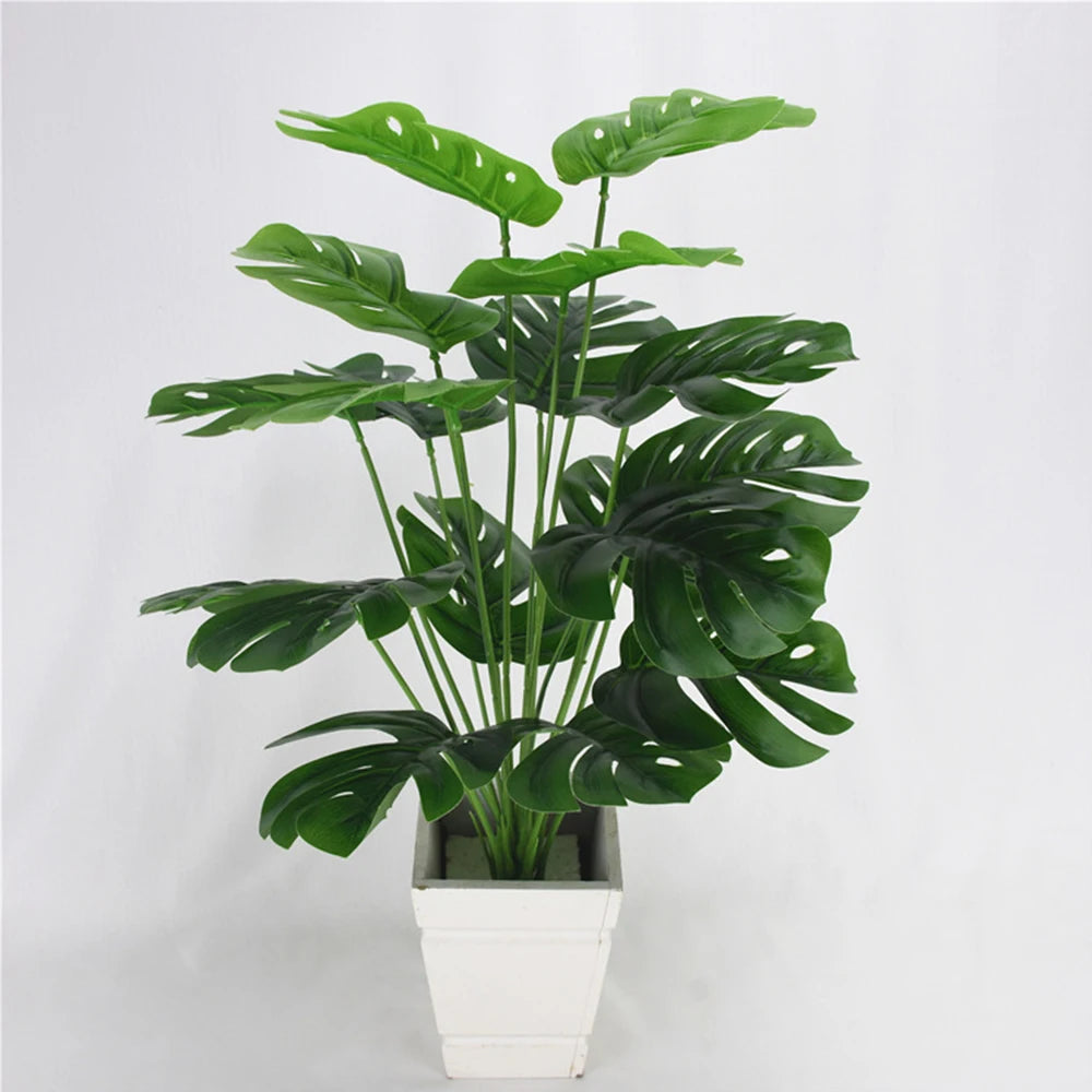 18 Forks Fake Large Artificial Monstera Plants Fake Palm Tree 50cm Plants Tree Plastic Turtle Leaves Green For Home Garden Room