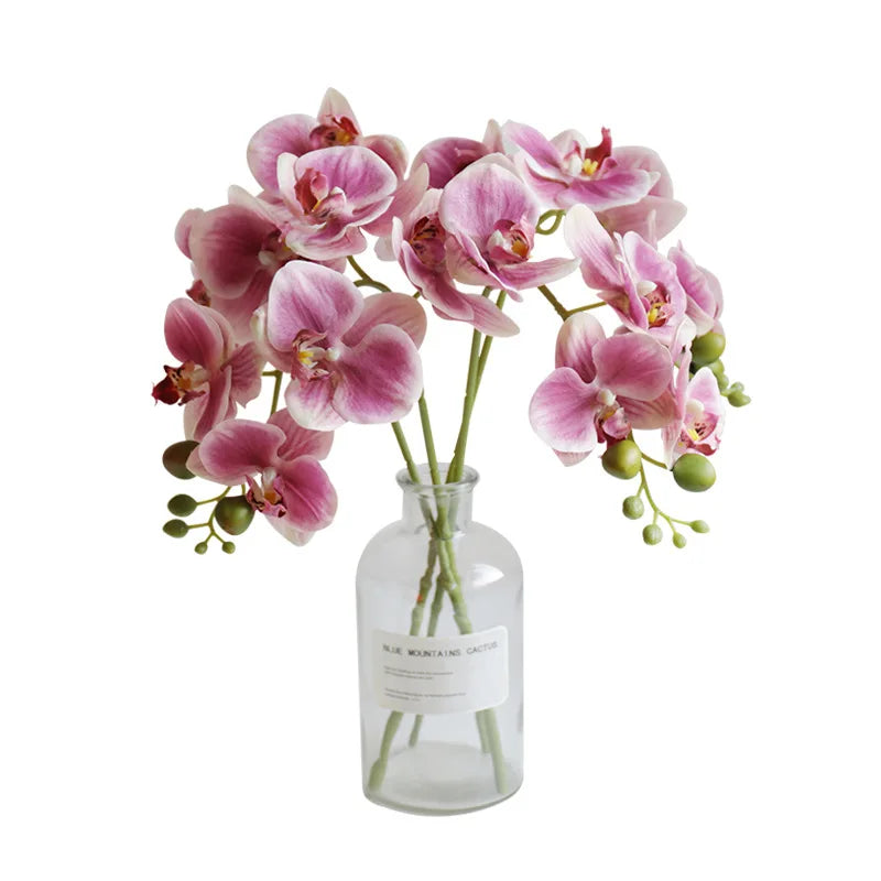Artificial Orchid Flower 45cm/17inch Long Stem Fake Phalaenopsis Orchid with 5 Flowers Faux Flower for Home Office Decor