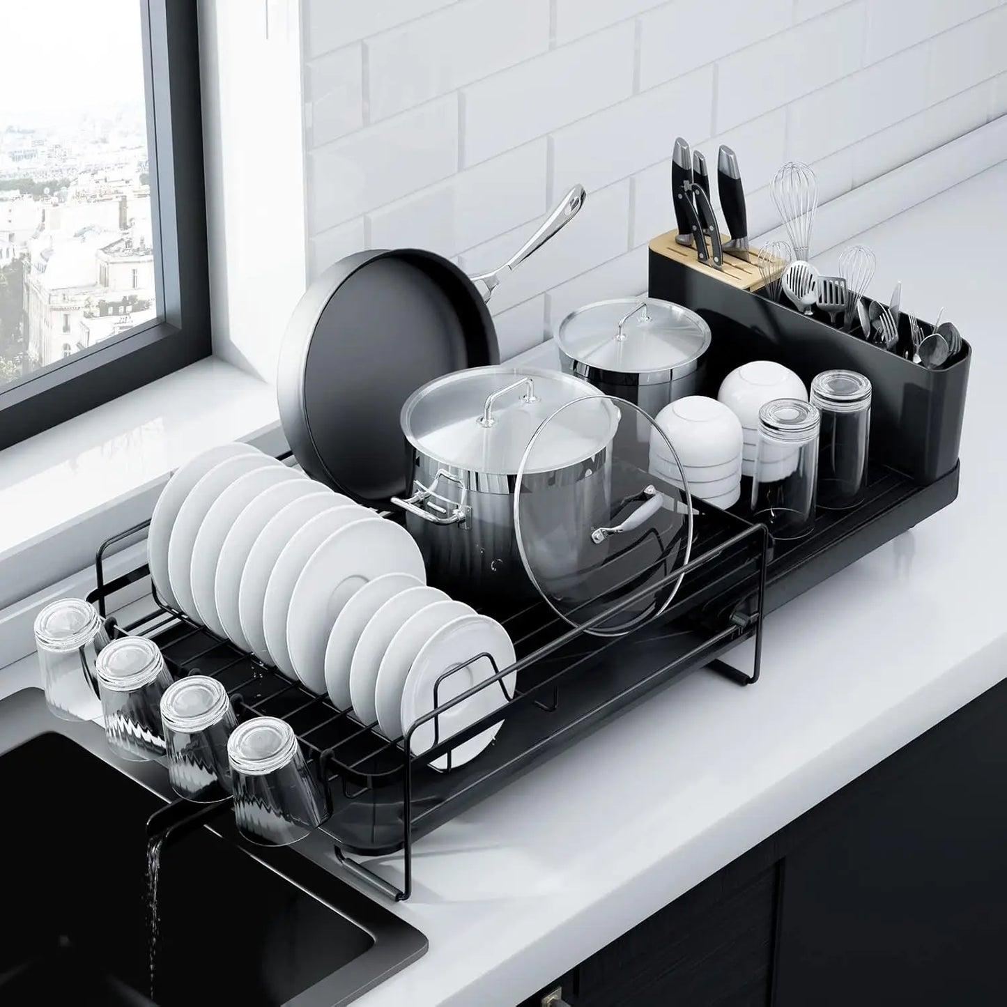 Dish Rack, Multifunctional Dish Rack for Kitchen Counter, Anti-Rust Drying Dish Rack