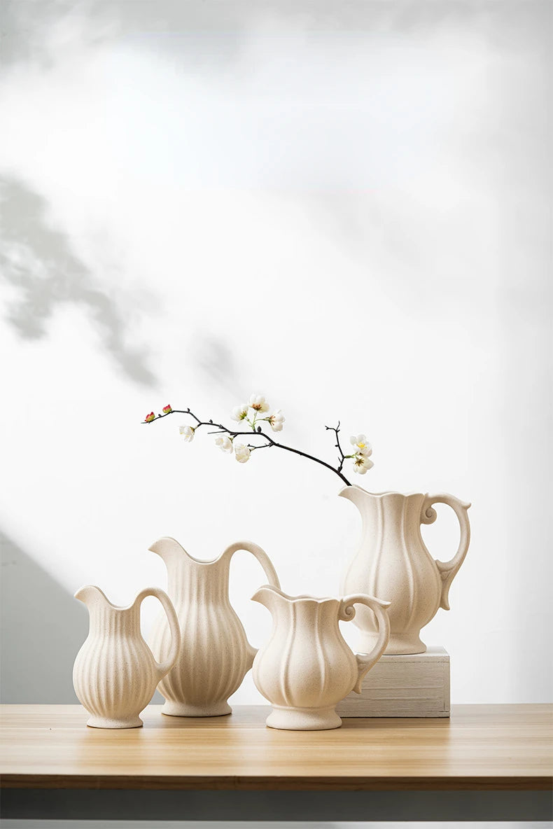 White Pot shaped Ceramic Vase Kettle Ceramic Vase Dual-use Irrigation And Watering European Minimalism