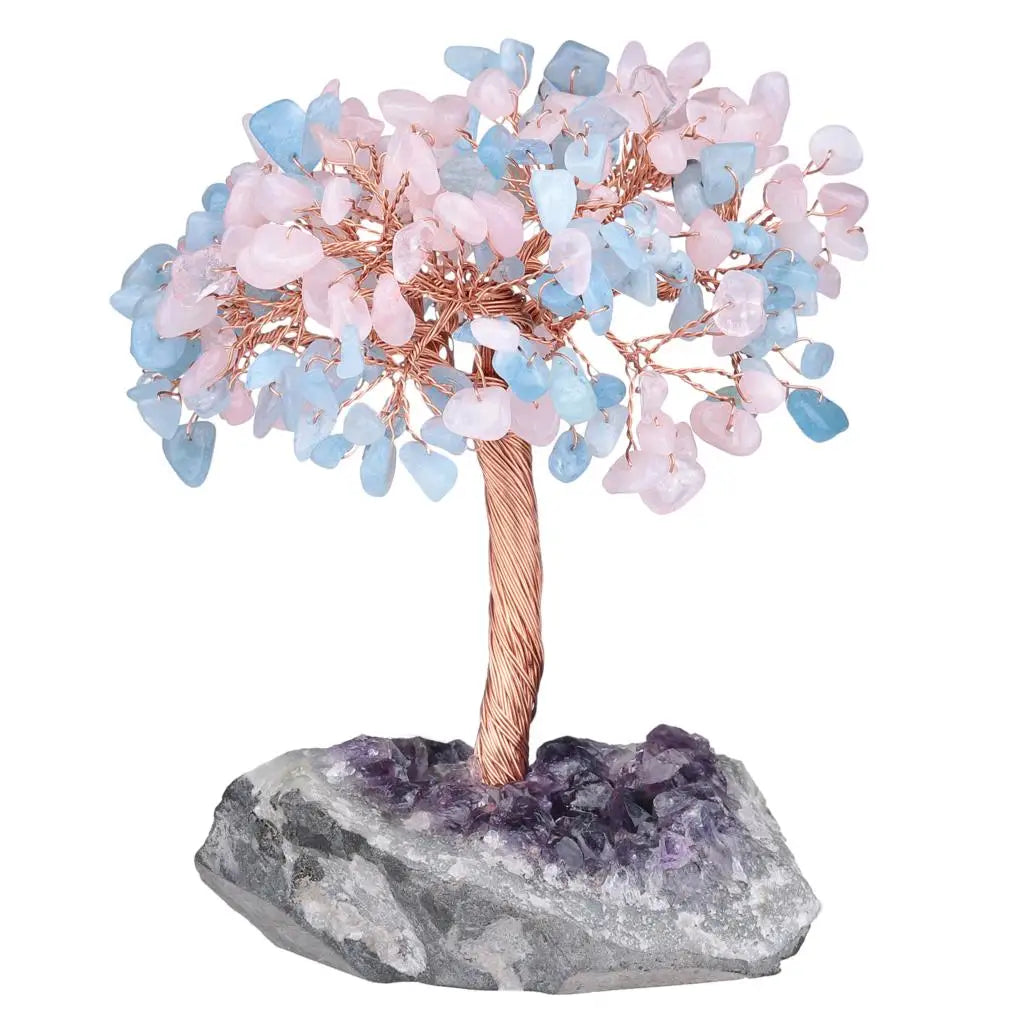 Natural Crystal Money Tree With Rough Amethyst Cluster Base For Luck Wealth Fengshui Home Decoration Desktop Ornaments
