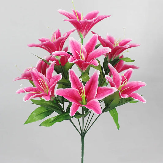 10 Heads Artificial Lily Flowers European Multicolor Fake Bridal Flower Bouquet Wedding Home Party Decoration Flowers