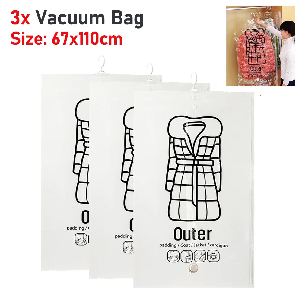 Hanging Vacuum Storage Bags Vacuum Seal Bag Space Saving Bags Hanging Storage Bags for Clothes,Suits, Dress, Jacket Storage