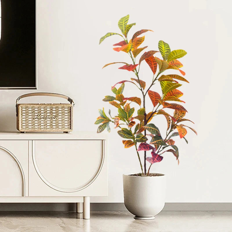 70-100CM Large Fake Ficus Artificial Tropical Rubber Plants Plastic Codiaeum Leaves Autumn Leaves Home Garden Decoration