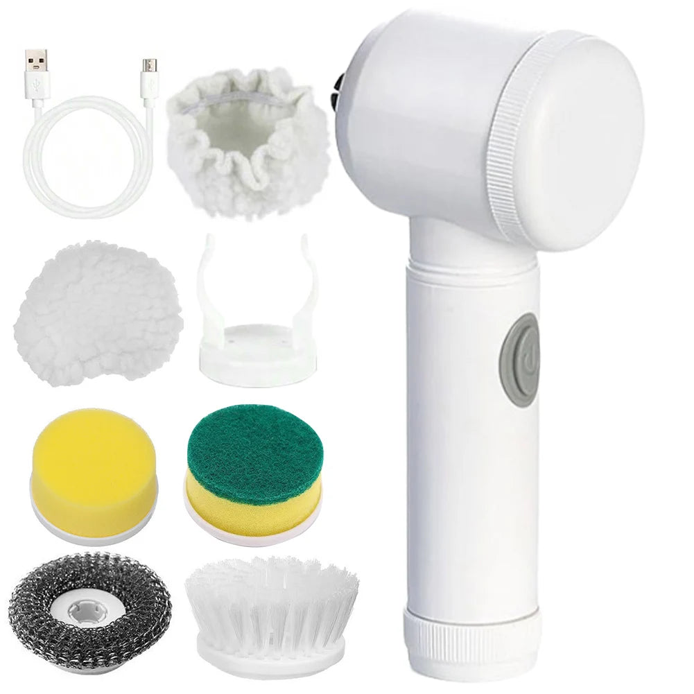 Electric Cleaning Brush Multifunctional Household Wireless Rotatable Cleaning Brush & 5 Replaceable Brush Head Shower Scrubber