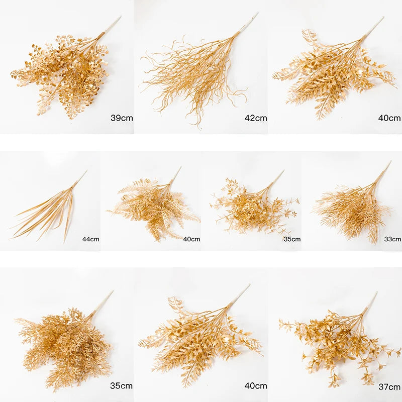 Artificial Plants Gold Fake Flowers Plastic Grass Wedding Arrangement Leaves Autumn Home Party Supplies Christmas Decorations