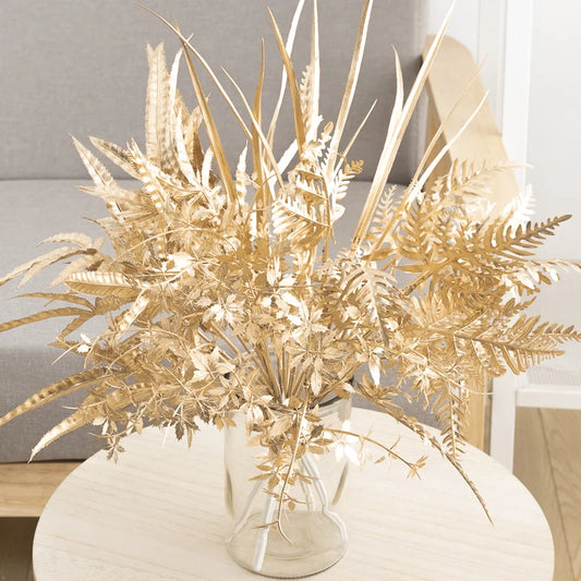 Artificial Plants Gold Fake Flowers Plastic Grass Wedding Arrangement Leaves Autumn Home Party Supplies Christmas Decorations