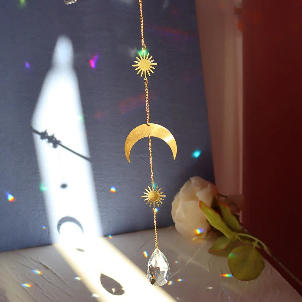 Suncatcher Crystal Wind Chime Star Moon Diamond Hanging Prisms Light Catcher Rainbow Chaser Jewelry Pendant Home Garden Decor