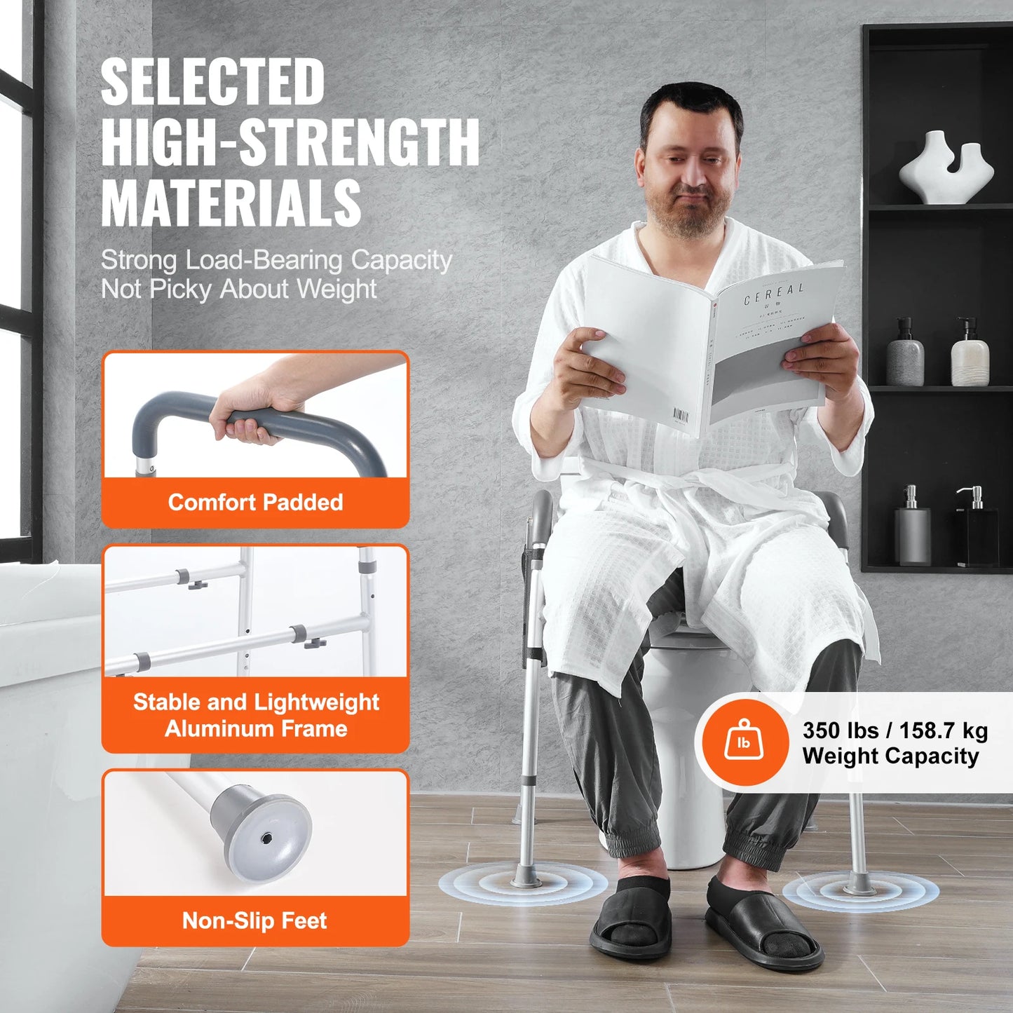 SucceBuy Raised Toilet Seat, 7-Position Height Adjustment 19.3"- 25.2" 350lbs Weight Capacity with Comfort Padded Aluminum Frame
