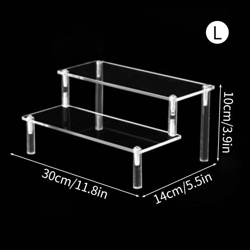 1-3 Tier Acrylic Display Stand Mini Doll Storage Rack Model Figurine Display Stand Transparent Ladder Makeup Organization Shelf
