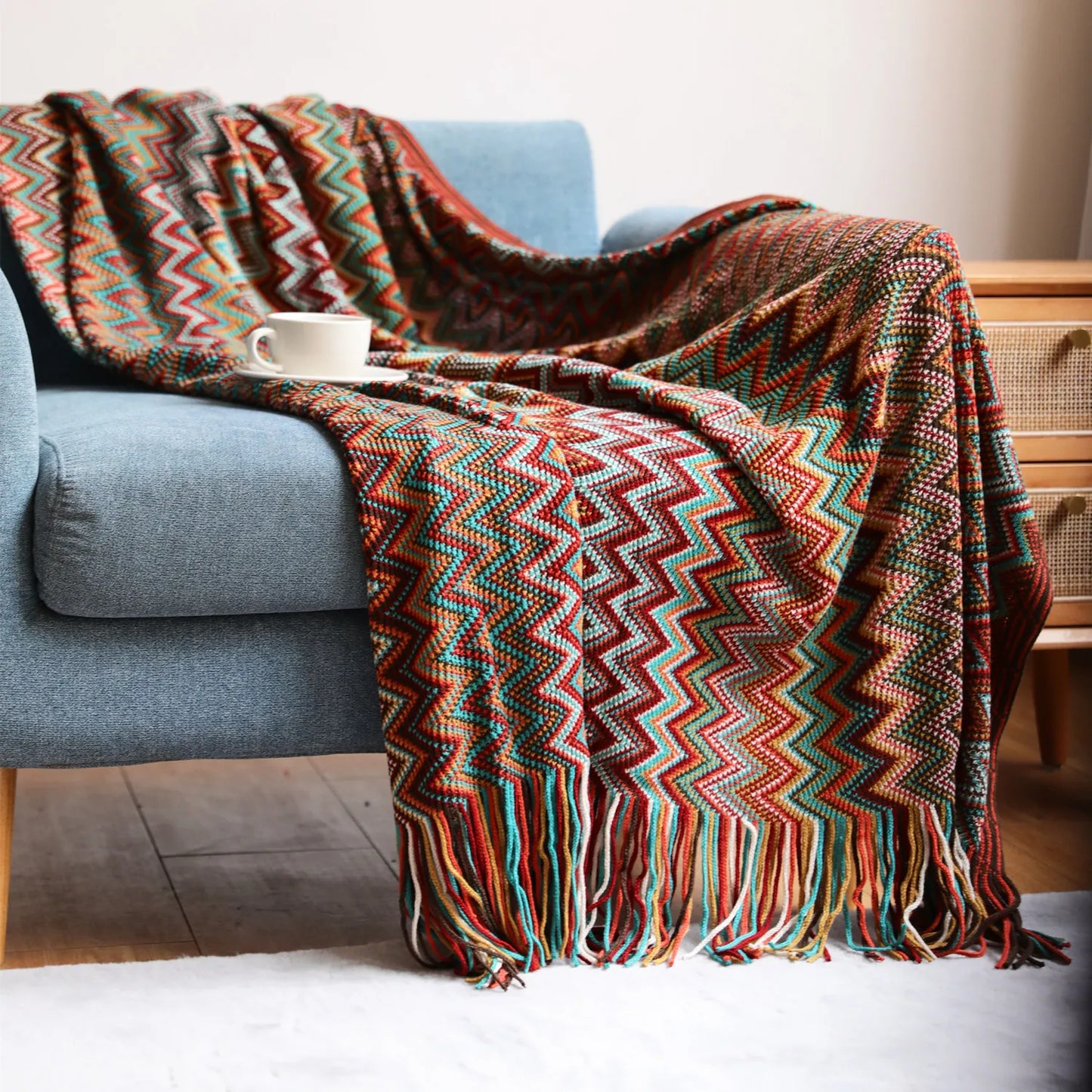 Bohemian Sofa Blanket Summer Knitted Throw Blanket Lazy Travel Shawl Office Air Conditioning Nap Blanket Throw Blanket for Sofa