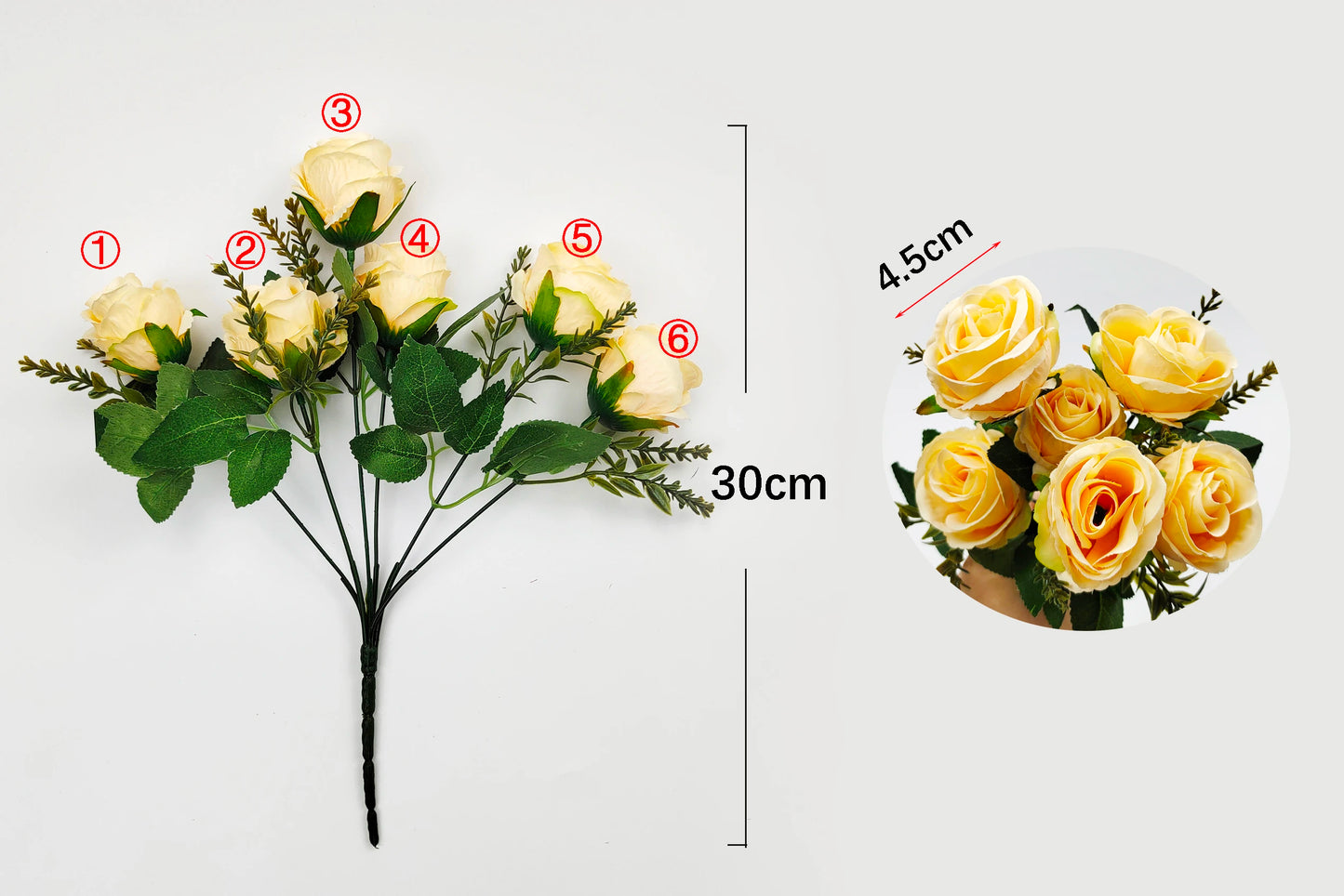 30cm Rose Pink Artificial Silk Flowers Bouquet for Cemetery 6-Heads Big Rose Peony Fake Flower for Wedding Home Table Decoration