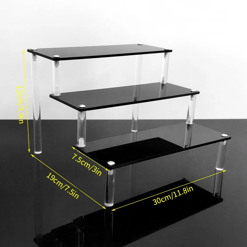 1-3 Tier Acrylic Display Stand Mini Doll Storage Rack Model Figurine Display Stand Transparent Ladder Makeup Organization Shelf