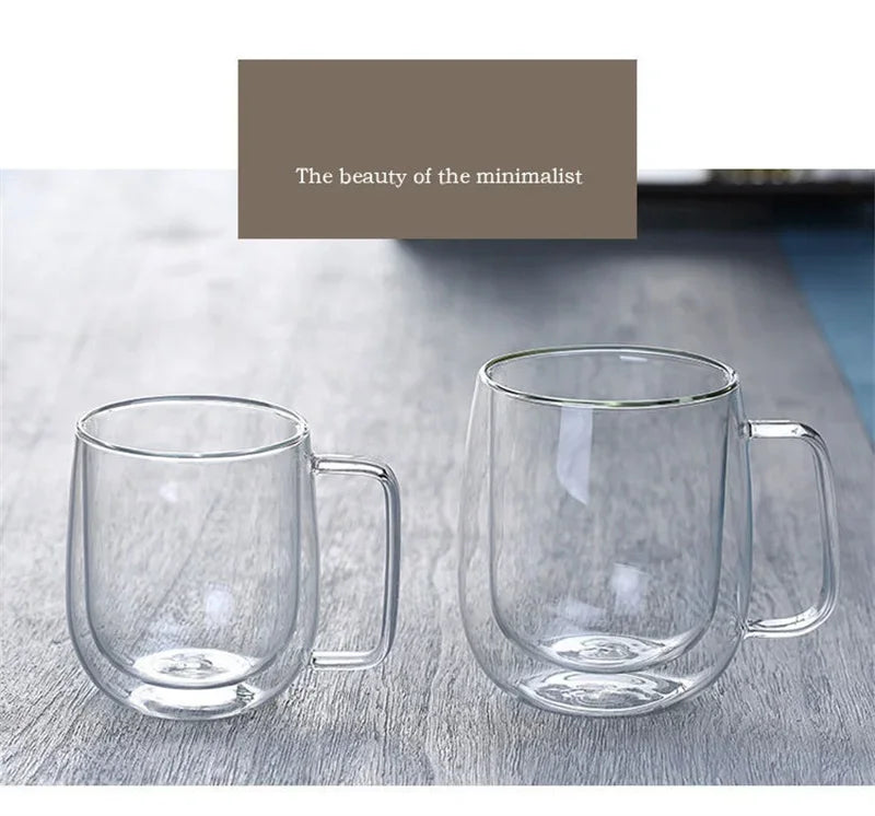 150/250/350ML Glass Cup with Handle Heat Resistant High Borosilicate Double Wall Glass Coffee Milk Beer Cups Kitchen Tools Gift