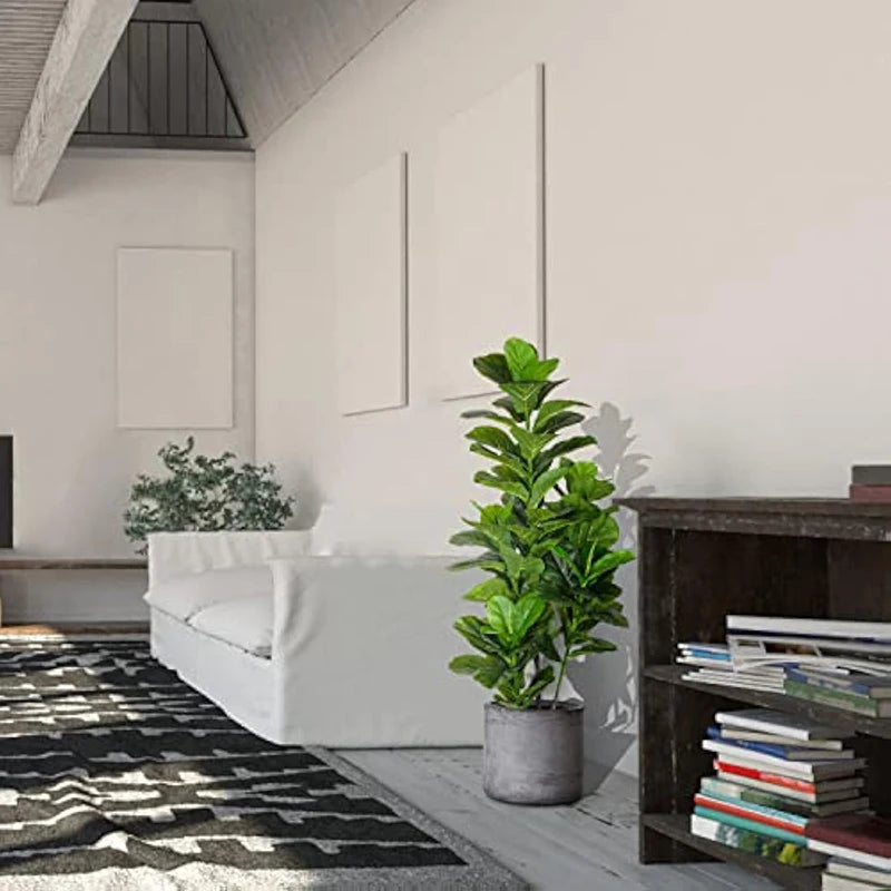 3.9FT Tropical Tree Large Artificial Ficus Plants Branches Plastic Fake Leafs Green Banyan Tree For Home Garden Room Shop Decor