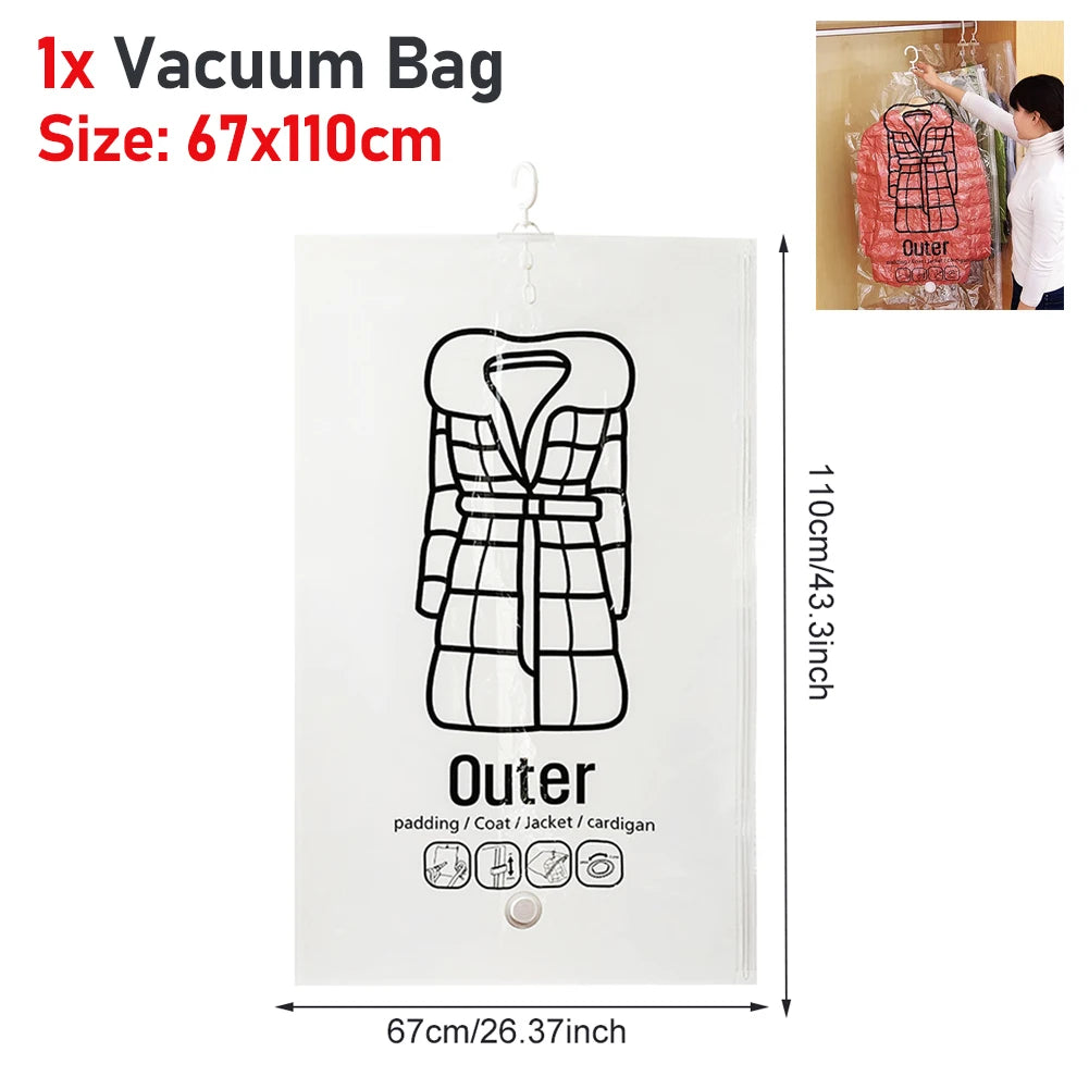 Hanging Vacuum Storage Bags Vacuum Seal Bag Space Saving Bags Hanging Storage Bags for Clothes,Suits, Dress, Jacket Storage