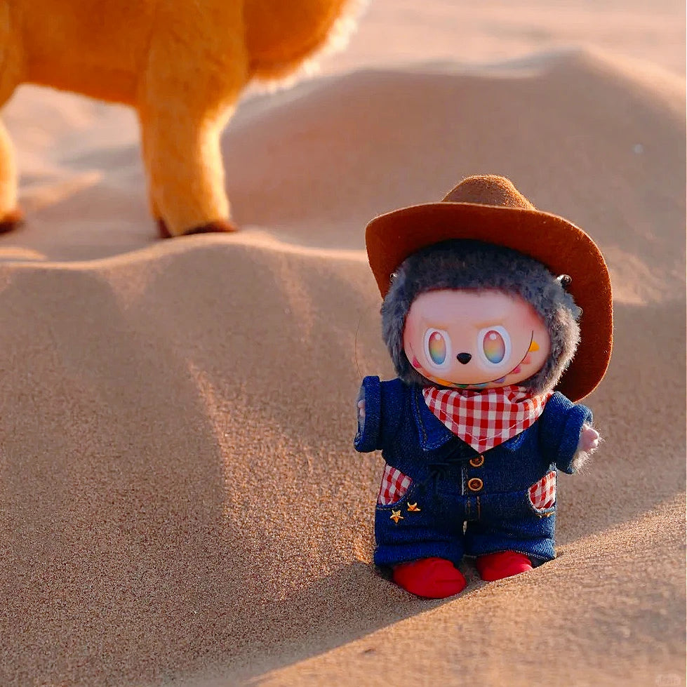 Labubu Ropa 3.0 Western Cowboy Jumpsuit with Hat Set for V1/V2 Labubu Outfit Cute Doll Clothes Accessories Trendy Gift