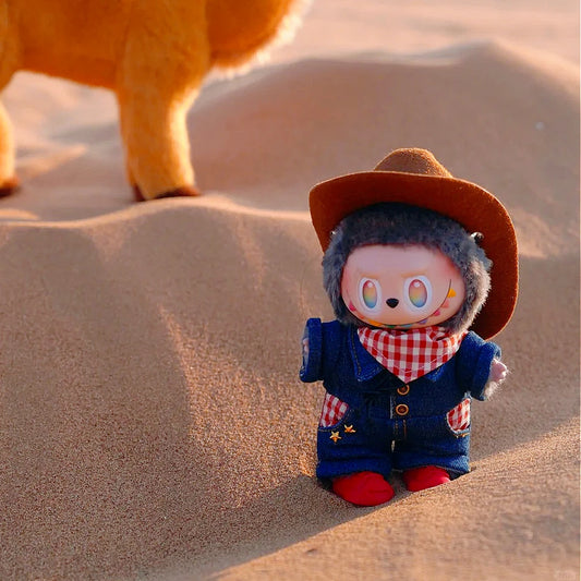 Labubu Ropa 3.0 Western Cowboy Jumpsuit with Hat Set for V1/V2 Labubu Outfit Cute Doll Clothes Accessories Trendy Gift