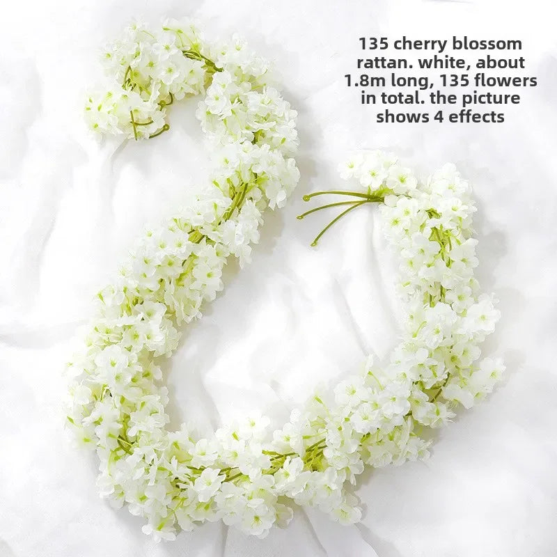 Artificial Cherry Blossom Flower Vines Fake Flowers Hanging Silk Flowers Garland for Wedding Party Garden Home Decor