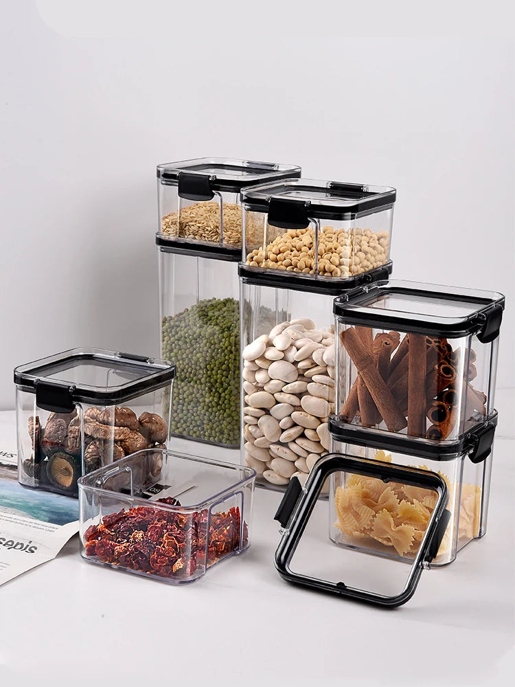 Transparent Food Storage Containers Kitchen Storage Airtight Cans Plastic Storage Boxes Stackable Food Storage Boxes