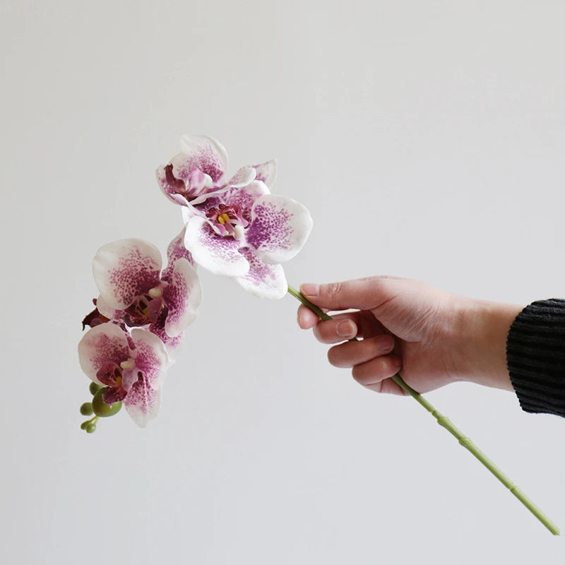 Artificial Orchid Flower 45cm/17inch Long Stem Fake Phalaenopsis Orchid with 5 Flowers Faux Flower for Home Office Decor