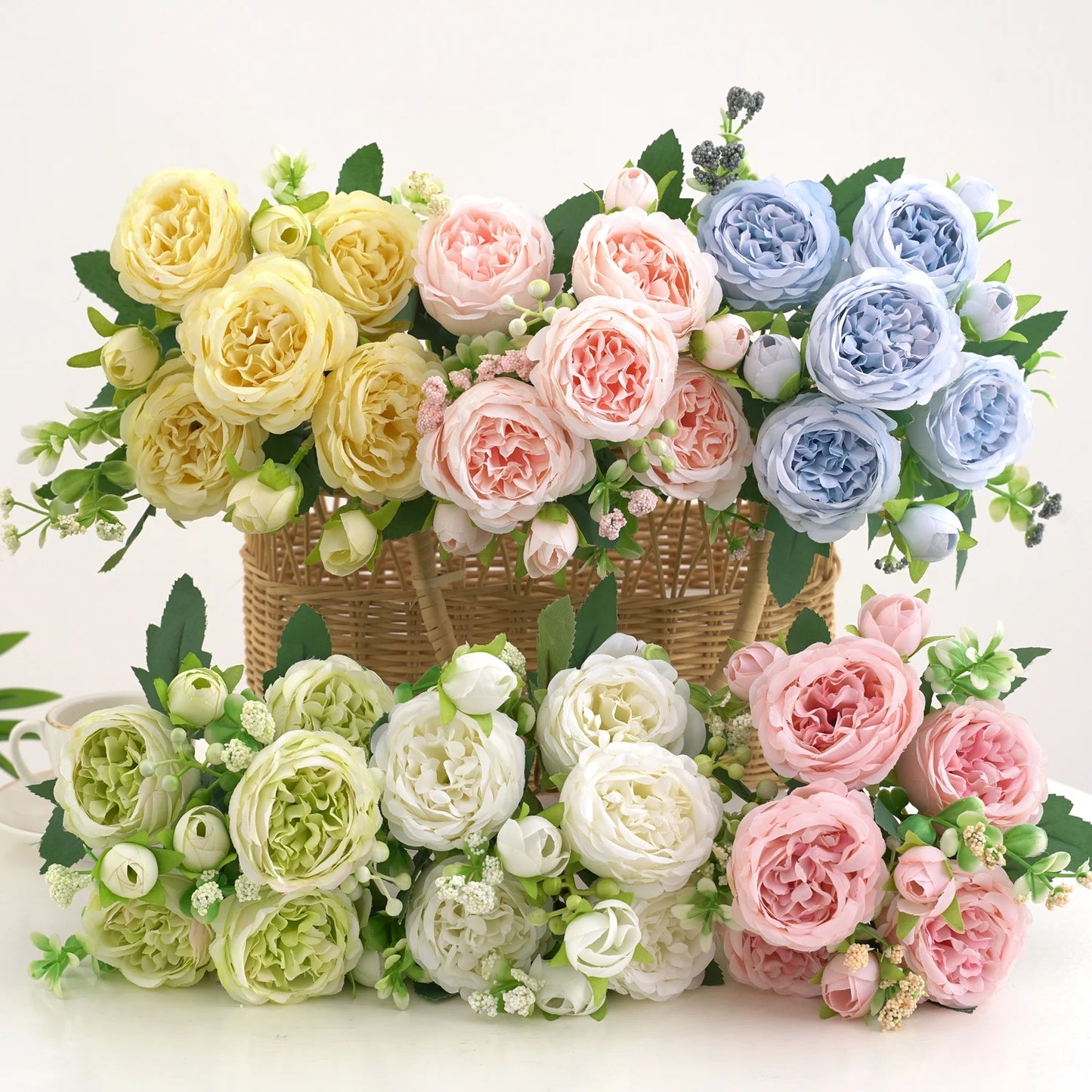 1pc Artificial Flower for Decoration Fake Flowers Silk Peony Faux Bouquet Plastic Arrangements for Home Bridal Wedding Party