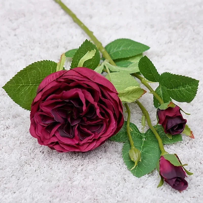 High Quality Simulation Single Branch 3 Roses Home Living Room Dining Table Wedding Decoration Fake Artificial Flowers Cheap