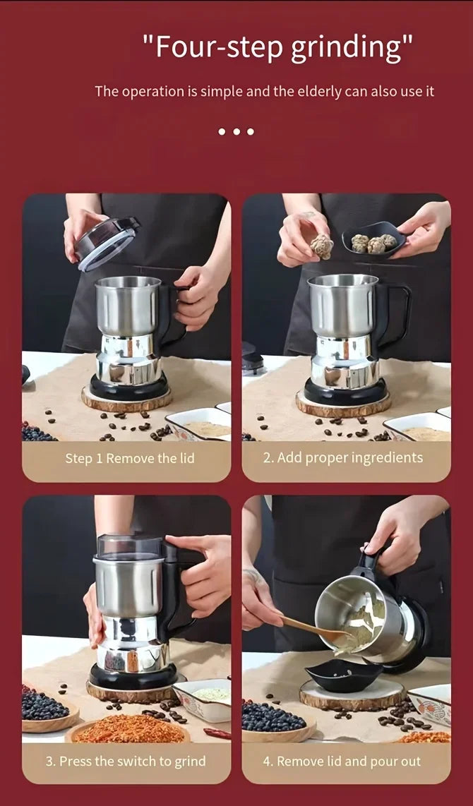 500ML Electric Coffee Grinder Stainless Steel 4 Leaf Blade Coffee Bean Grinder Portable Handle Multifunction Spice Mill Home Use