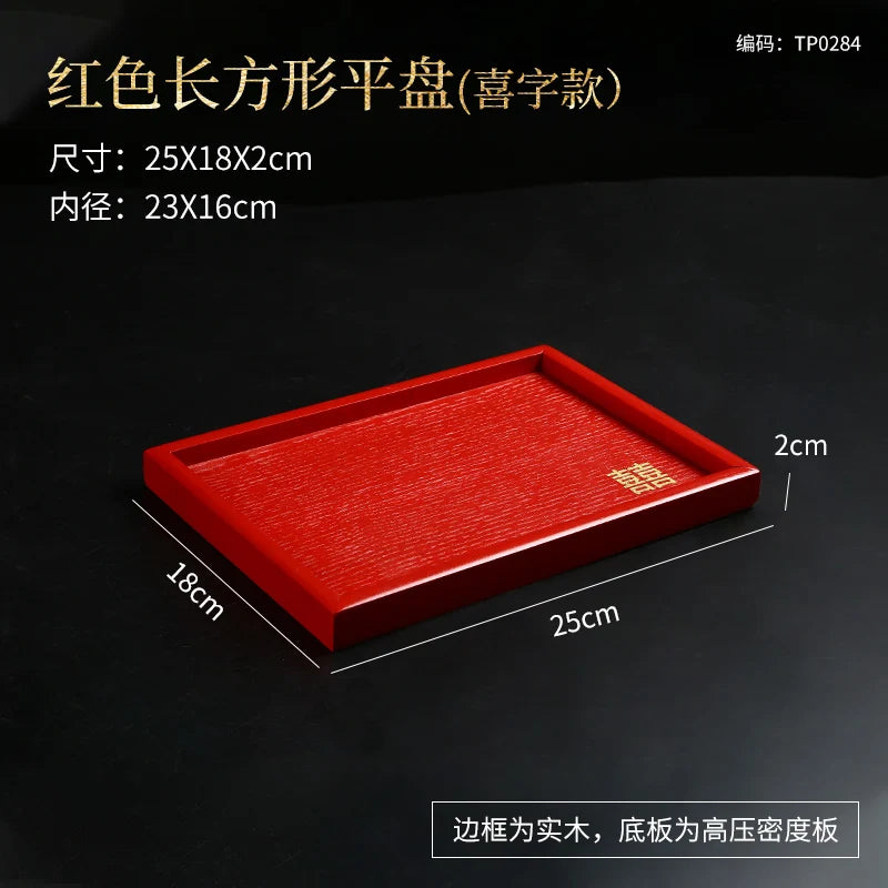 Chinese Red Solid Wood Tray Wedding Wedding Decorative Tray Home Dry Brew Tea Tray Wedding Supplies