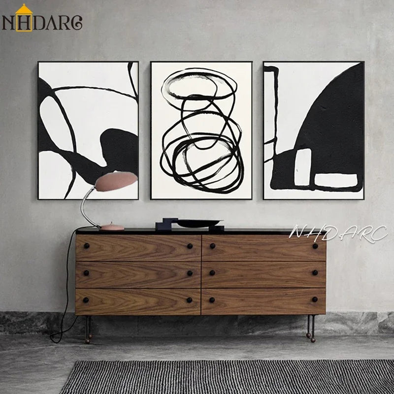 Scandinavian Minimalist Wall Art Modern Black and White Abstract Oil Painting Poster Print Home Bedroom Living Room Decoration