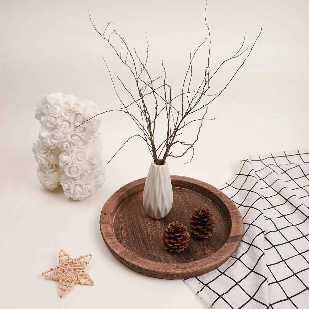 Round Wood Tray for Coffee Table Candle Holder Tray Home Decor Small Wooden Serving Plate Decorative Multipurpose Rustic Platter