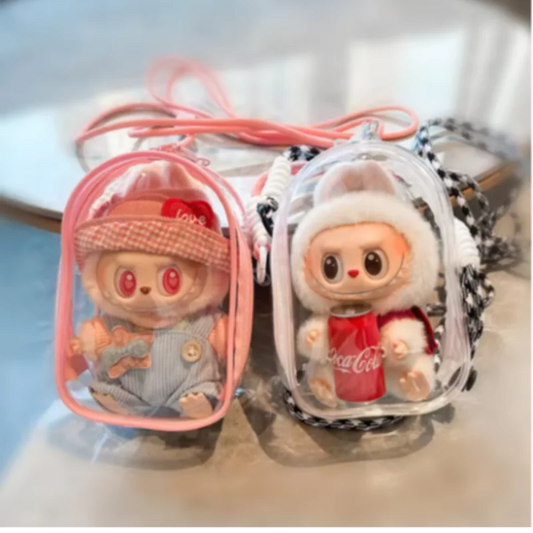 For Labubu Protect Case Labubu Sitting Party 15cm Cotton Doll Shoulder Pain Bag PVC Storage Bag Labubu(No Doll)