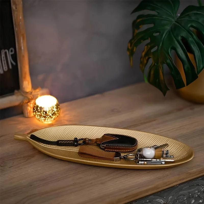 Nordic Wooden Tray Gold Leaf Shape Serving Tray Jewelry Pallet Fruit Snack Candy Dish Table Decoration Storage Organizer