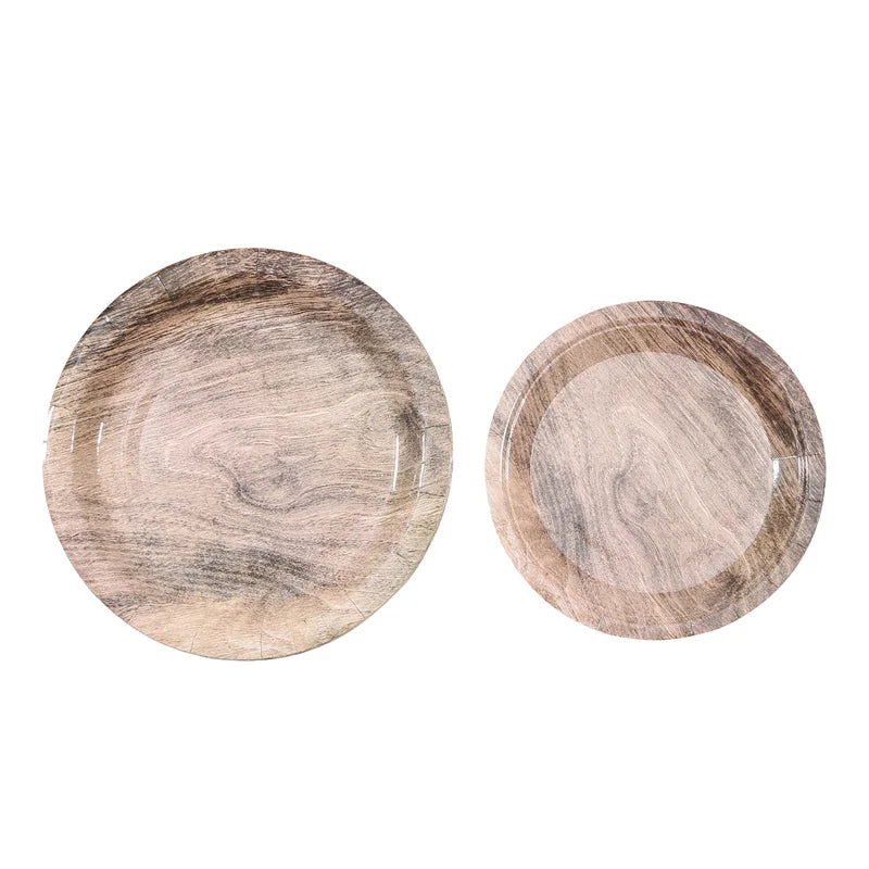 10Pcs 7/9-inch Retro Imitation Wood Grain Disposable Plate Paper Tray Birthday Party Holiday Decoration Household Tableware