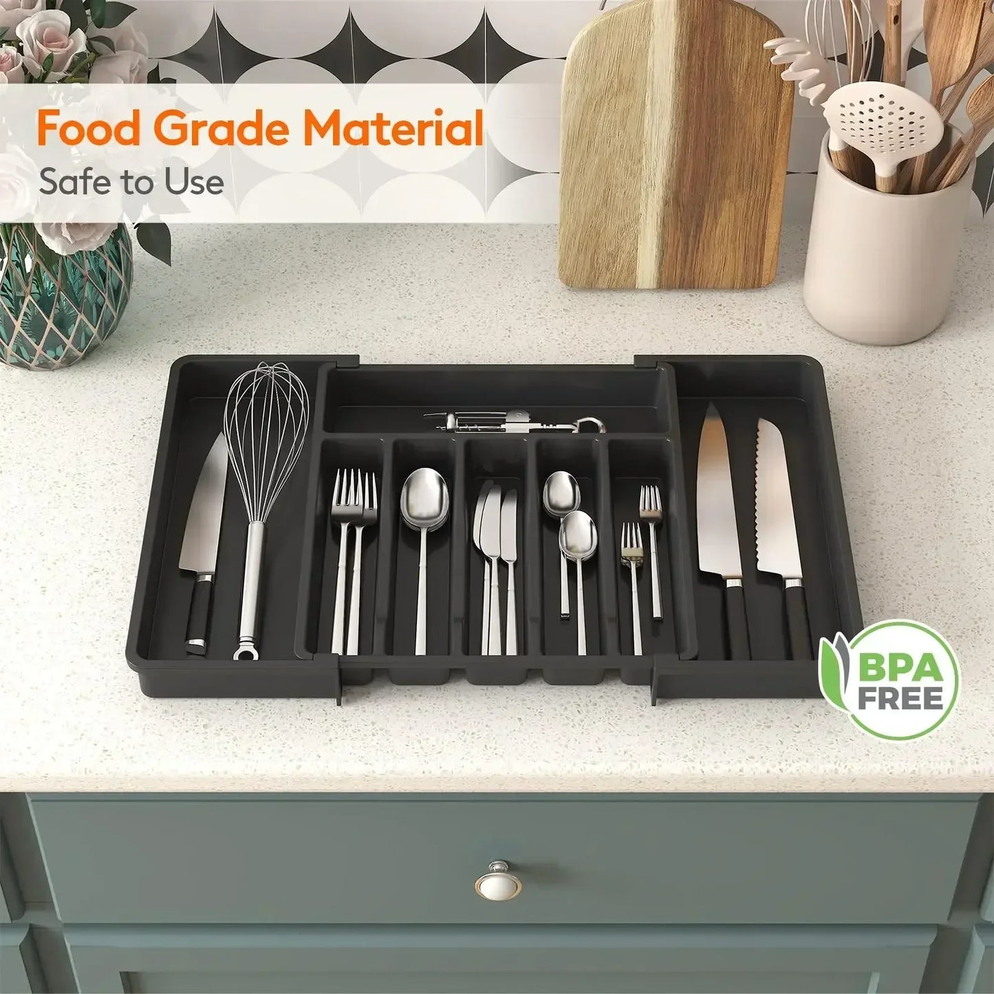 Kitchen Organizer Tray Adjustable Pantry Organizer Utensil Cutlery Drawer  for Silverware Tableware Expandable Kitchen Drawer