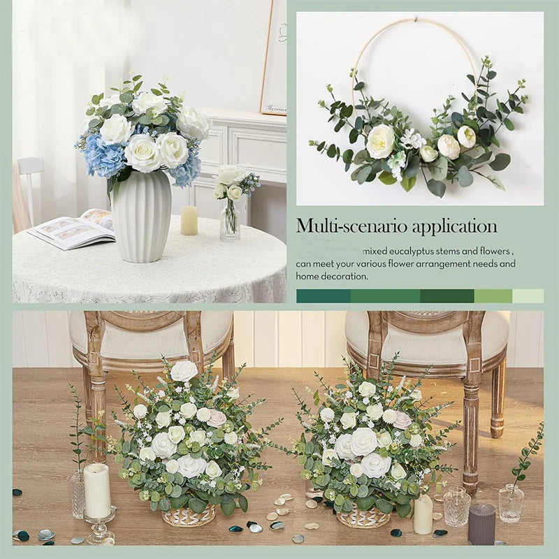 5/10/20Pcs Artificial Eucalyptus Leaves Stems Bulk Silver Dollar Leaf Picks Plant Fake Flowers for Wedding Bouquets Floral Decor