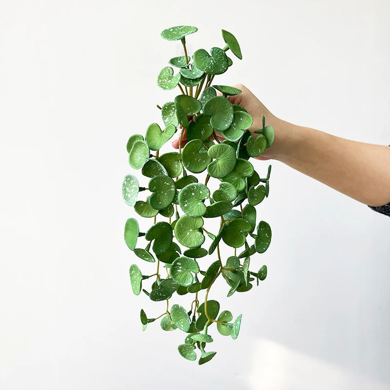 Artificial Plant Mini Bouquet Copper Coin Grass Soft Glue Fake Green Plants Wall Hanging for Home Office Garden Decoration
