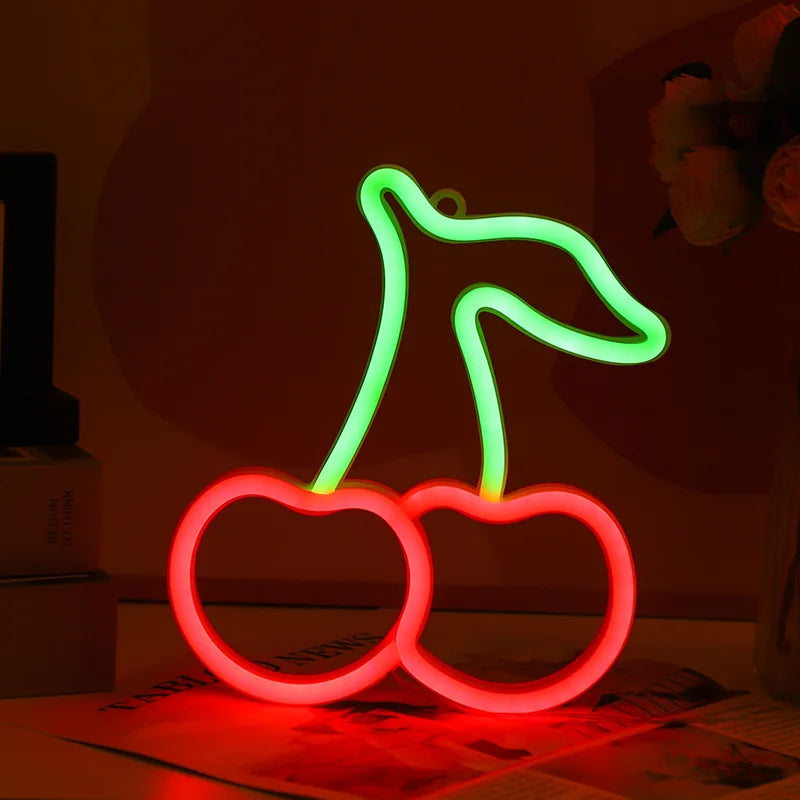 Cherries Neon Lights for Kids Gifts Cherry Neon Signs for Home Wall DecorCute Fruits LED Signs for Restaurants Bar Fruit Shop