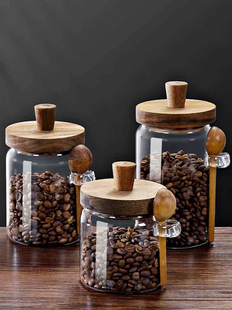 Coffee Bean Storage Jar with Glass Seal and Spoon Storage Jar