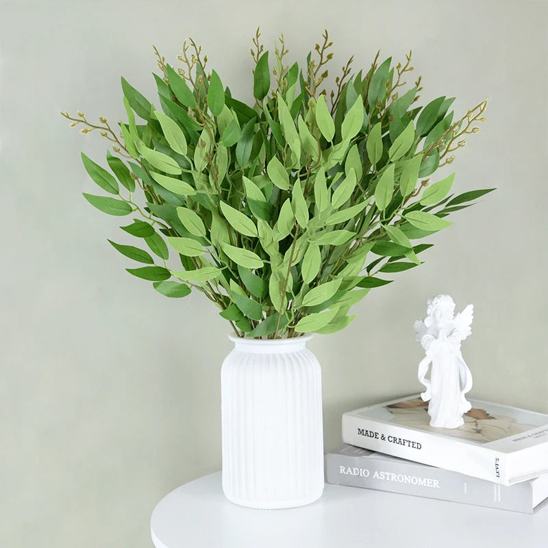 Silk Artificial Willow Bouquet Fake Green Leaves for Wedding Home Garden Vase Decoration Jungle Party DIY Plants Wreath